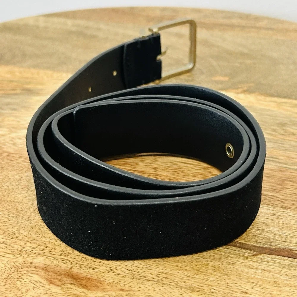 AllSaints Leather Flat Belt Black Warm Brass Men's Large 45